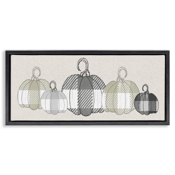Stupell Industries French Country Checker Plaid Patterned Pumpkins Black Floating Frame Canvas Art, 25 x 11, by Lil' Rue