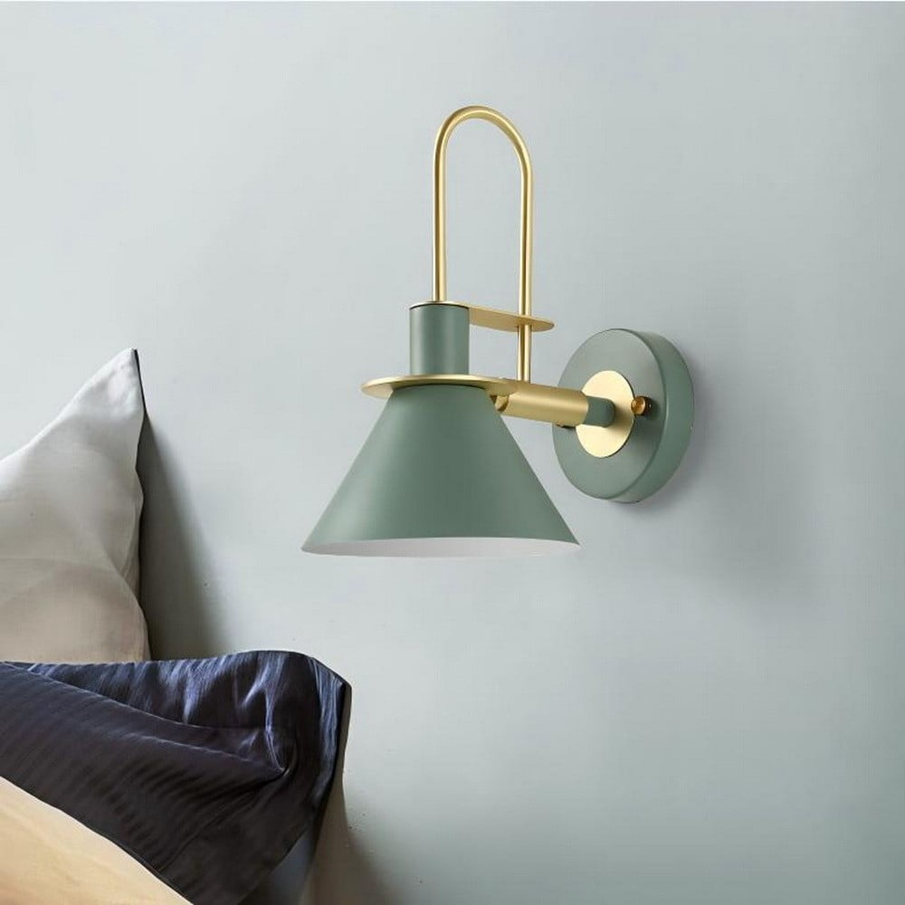 Litfad Modern Style Wall Sconces Light Fixtures Green Metal Cone Shade Wall Mounted Light Gooseneck Arm for Bedroom Living Room Porch Foyer