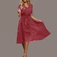 thumbnail image 2 of FRSASU Summer Dresses for Women Short Sleeve Polka Dot Midi Dress V-Neck A Line Sundress Beach Vacation Flowy Dresses Wine, 2 of 7