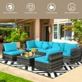 thumbnail image 4 of Gymax 7PCS PE Rotin Patio Sectionnel Canapé Conversation Ensemble W / Coussins Turquoise, 4 of 10