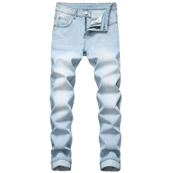 Cathalem Big And Tall Jeans for Men Men's Stacked Jeans Slim Fit Ripped Jeans Straight Denim Pants Hip Hop Trouser Streetwear(Blue,34)