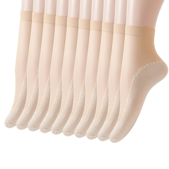 (10pc)MSJUHEG Ankle Socks,Pilates Socks,Non Slip Socks for Women,Yoga Socks,Grip Socks,Patterned Cotton Bottom Non Slip Socks Breathable Socks Mid Socks Beige One Size