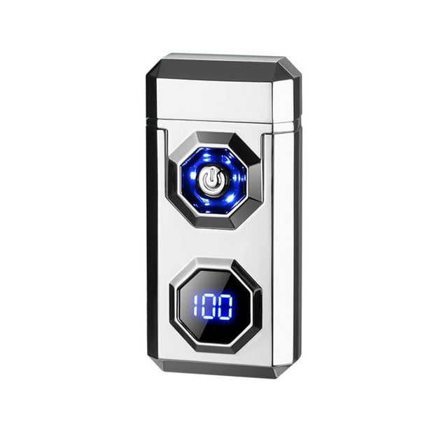 Wdhugt Silver Usb Rechargeable Windproof Arc Lighter Led Light Battery Display Type-C Charging Alloy Metal For Ignition Silver