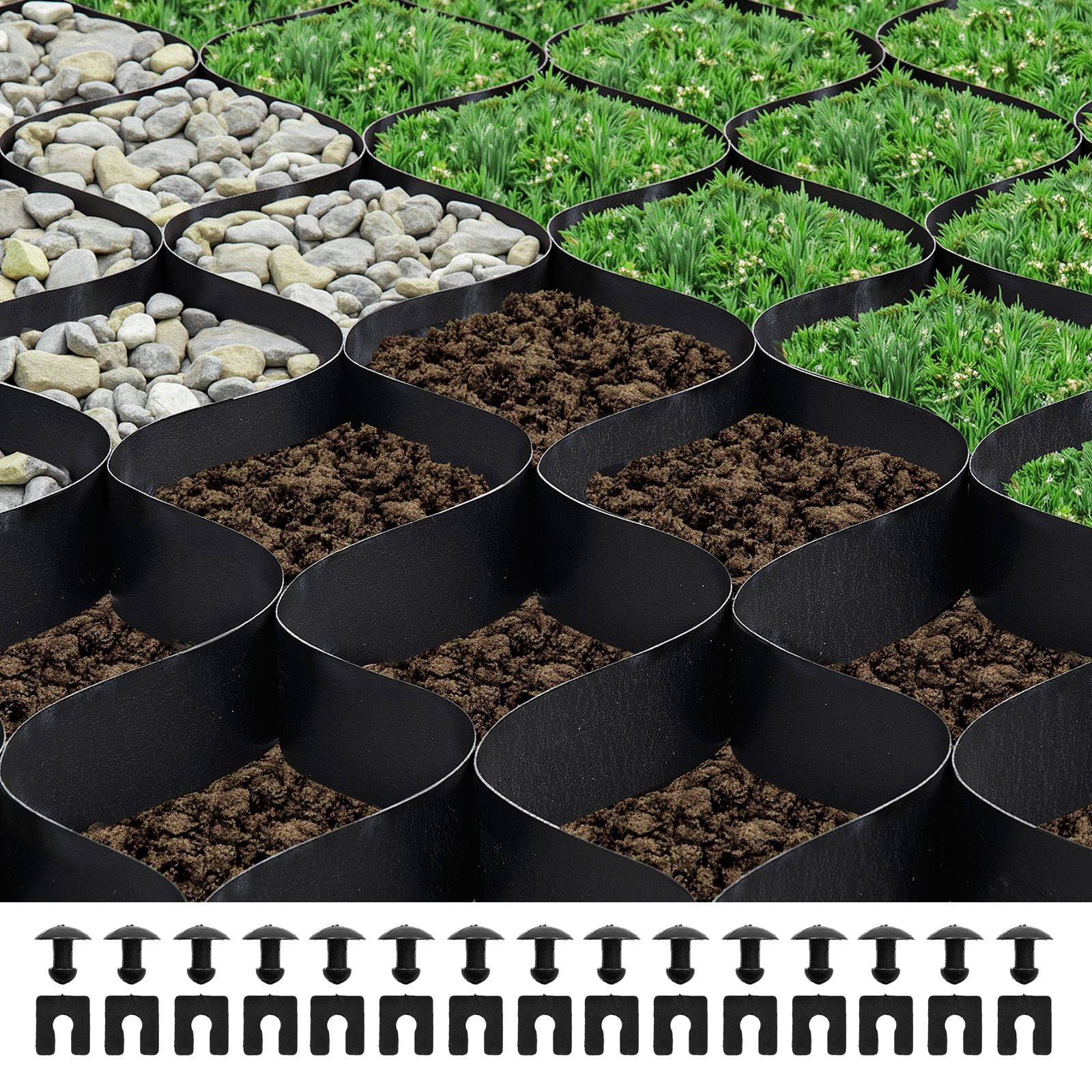Gravel Grid, 2 Inch Depth, 1880 LBS Per Sq ft Grass Ground Retainer, Permeable Geo Grids Driveway Stabilization, for Garden, Patio, Walkway, RV Parking Slopes, 26.87x3.94FT/8200x1200mm