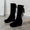 thumbnail image 5 of Wavsuf Womens Dress Shoes Mid Calf Tie Hip Lace Flock Round Toe Black Boots Size 43, 5 of 9