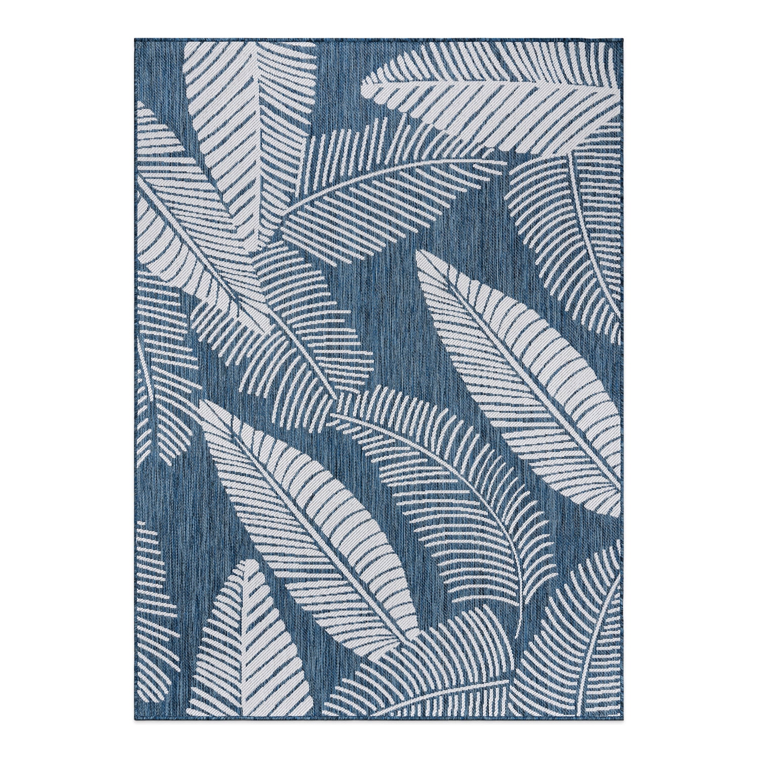 World Rug Gallery Distressed Palm Leaves Textured Flat Weave Indoor/Outdoor Area Rug - NAVY 5' X 7'