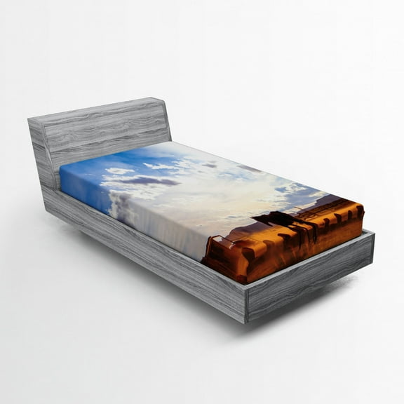 Ambesonne Western Fitted Sheet, Horse Valley Sky View, Twin XL Size, Cream Blue