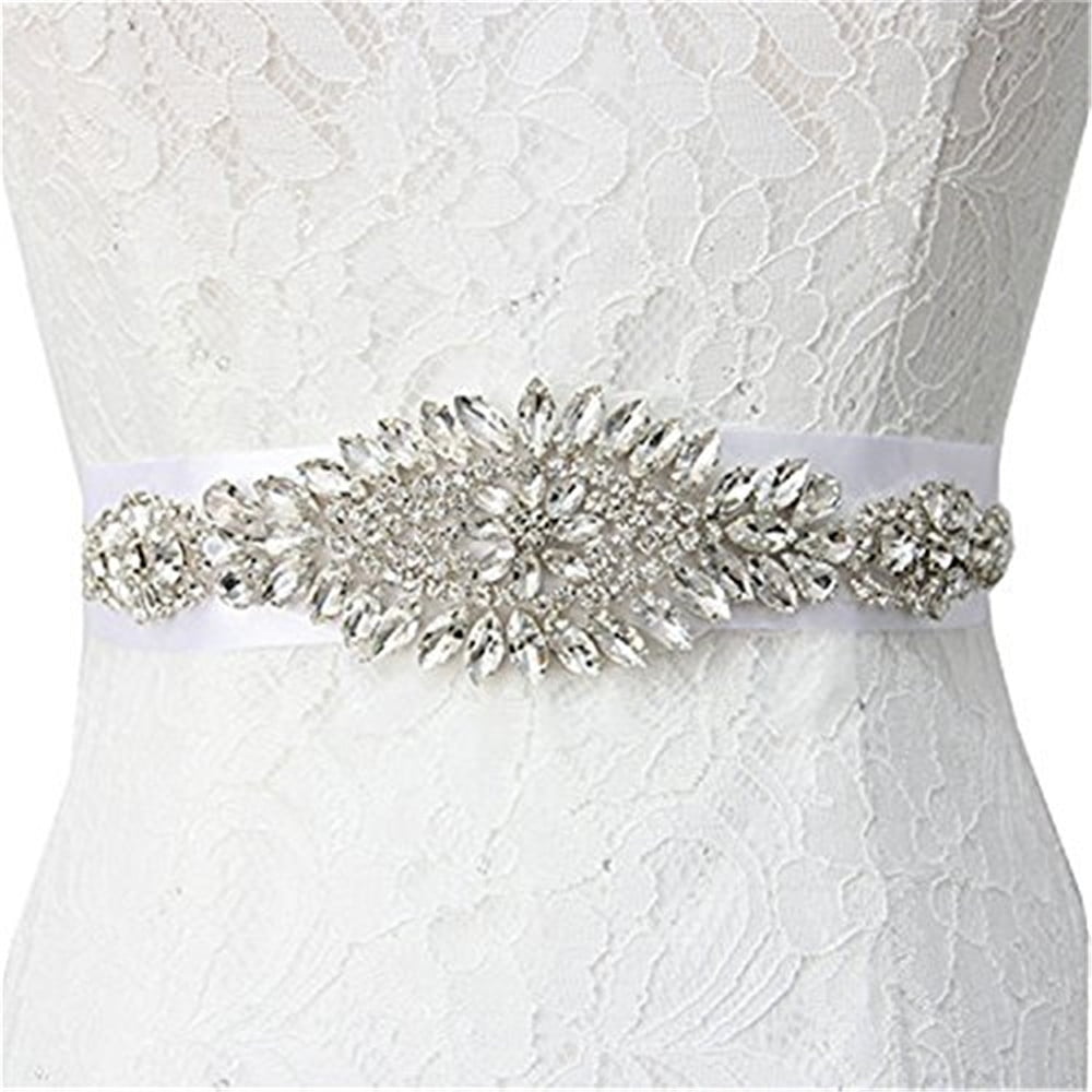 Rhinestone Beaded Applique Wedding Bridal Dress Belt Sash Ribbon Waistband DIY