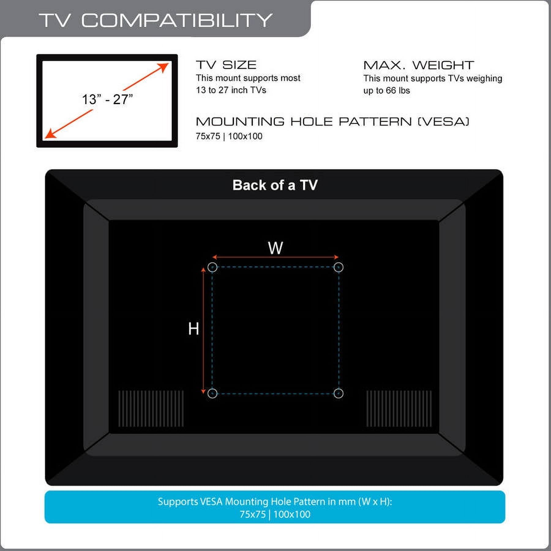 QualGear QG-TM-007-BLK 13-Inch to 27-Inch Universal Low Profile Full Motion TV Wall Mount LED TVs, Black - image 3 of 5