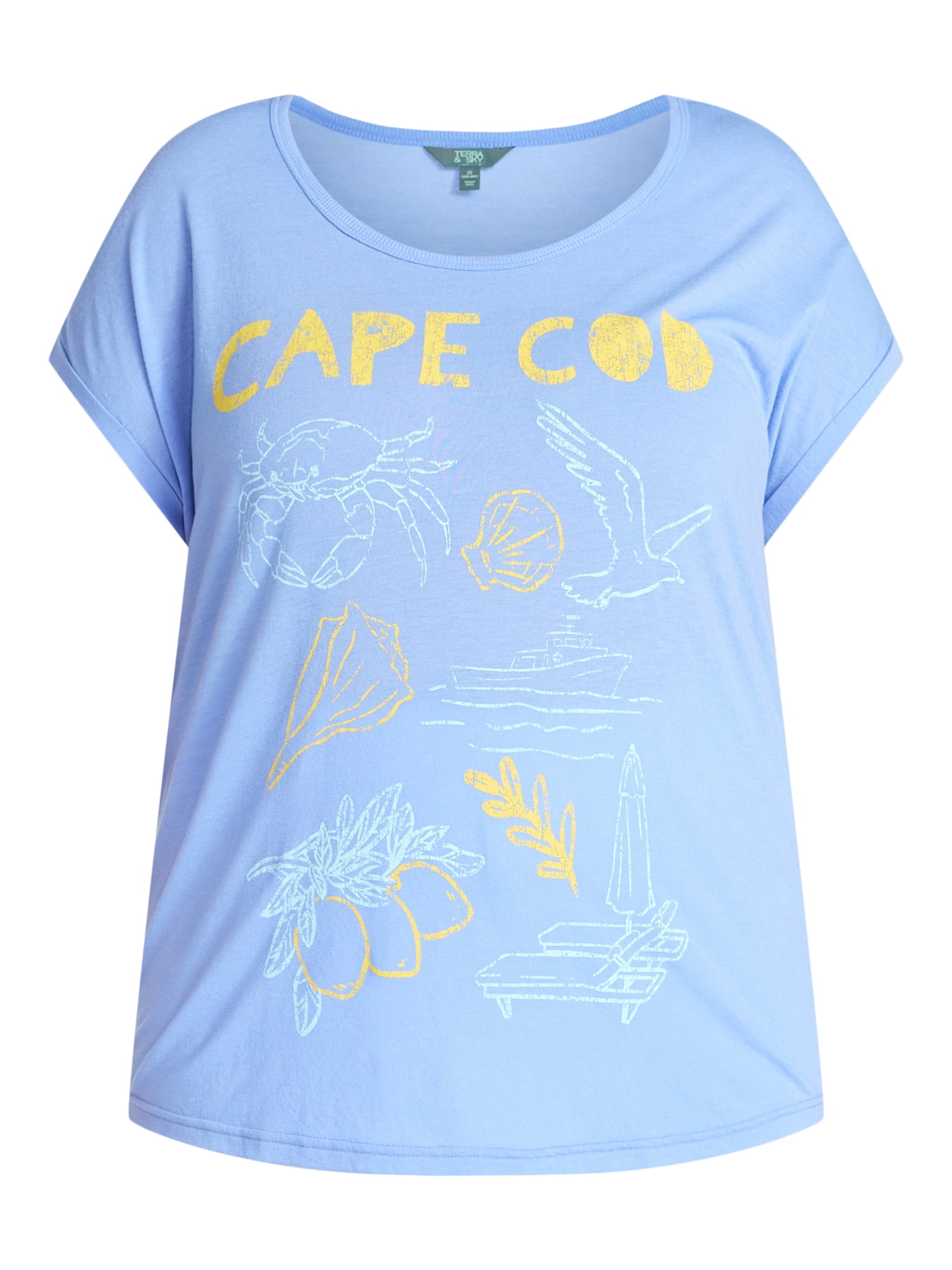 Terra & Sky Women's Plus Size Cape Cod Graphic Tee with Short Sleeves, Sizes 0X-5X
