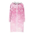 thumbnail image 6 of Women's Christmas Printed Long Sleeve Hooded Sweatshirt Jacket with Drawstring and Zipper Pockets, Fashionable Casual Wear for Fall and Winter,Pink,M, 6 of 6