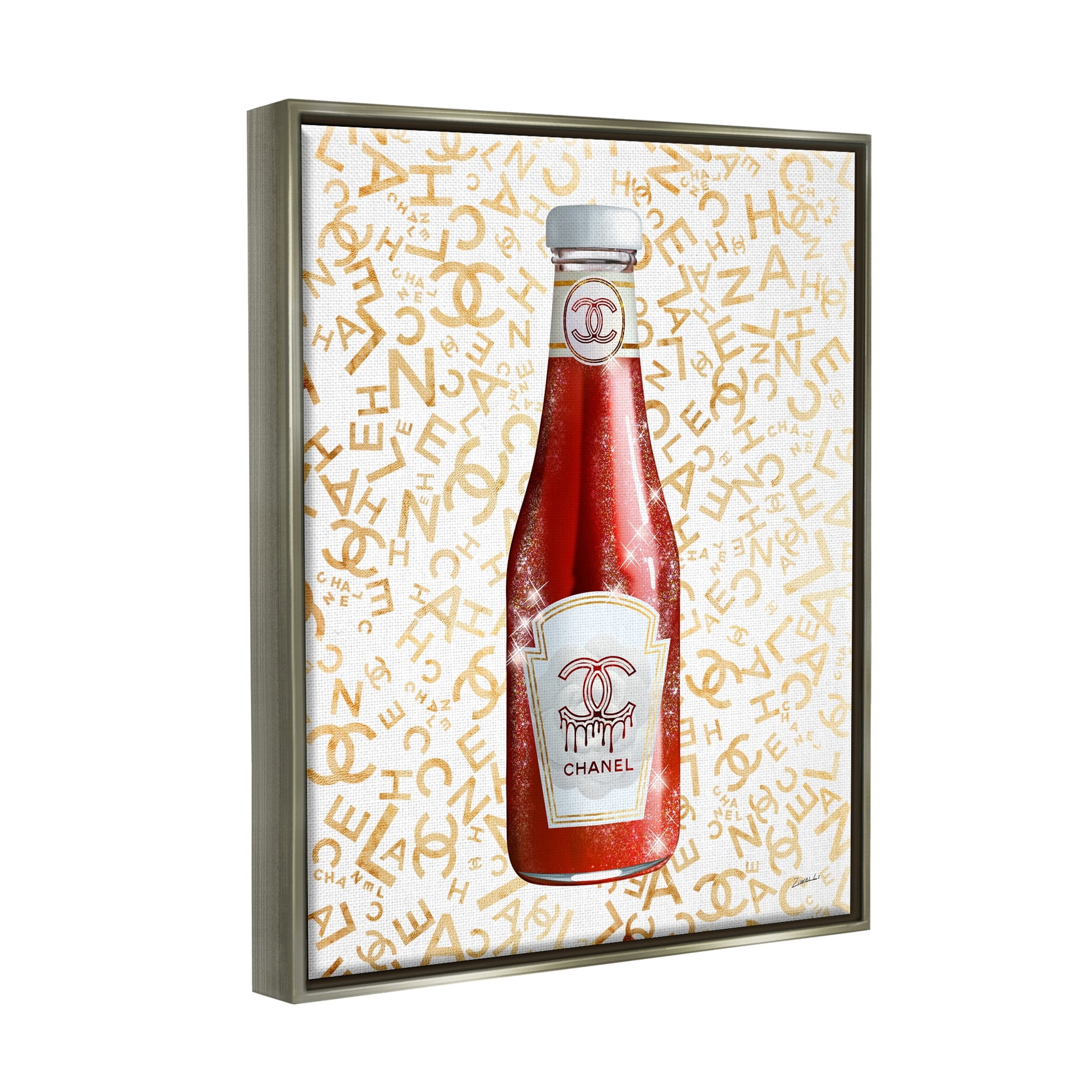 Stupell Industries Trendy Diner Ketchup Condiment Luxury Fashion Pattern Graphic Art Luster Gray Floating Framed Canvas Print Wall Art, Design by Ziwei Li