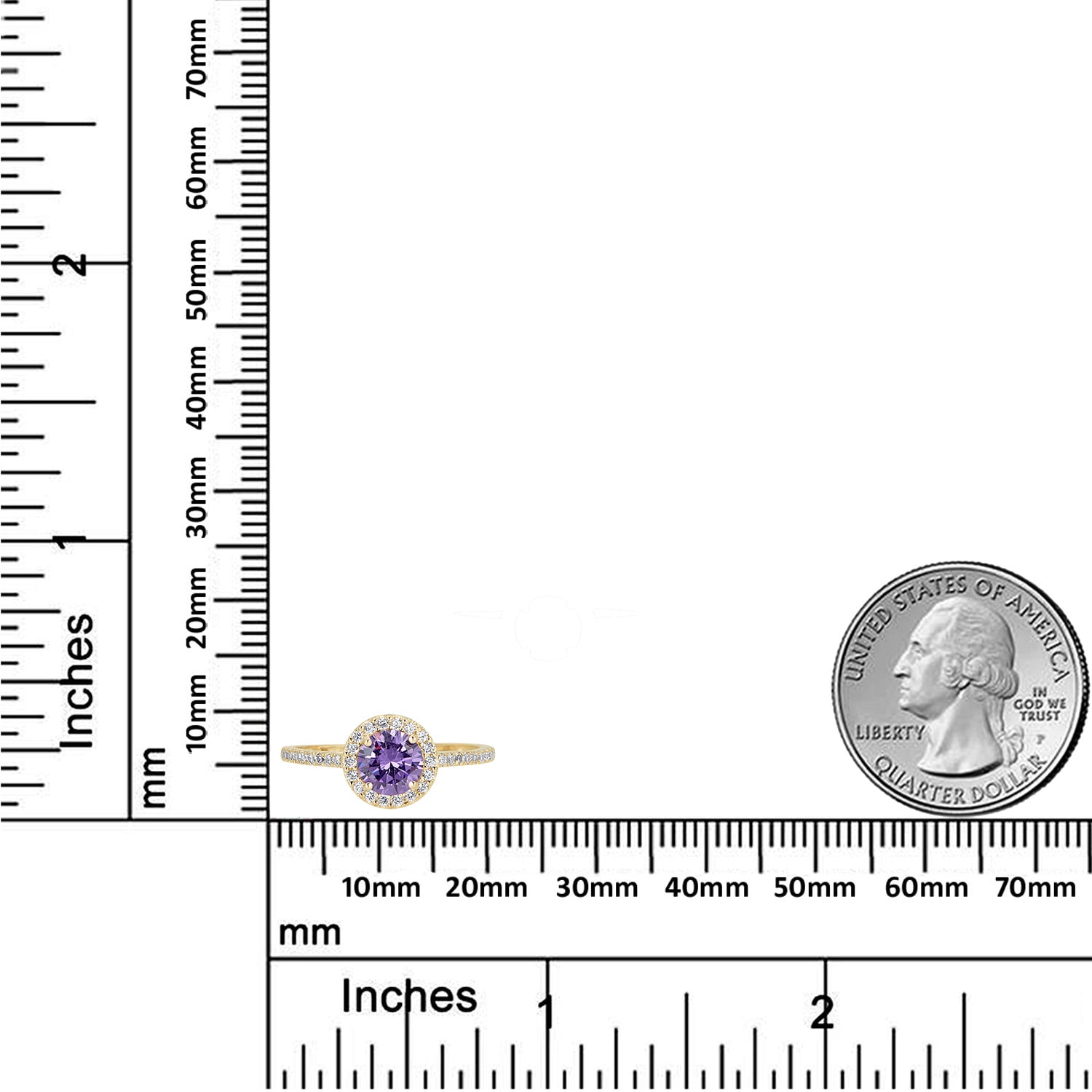 AVORA 10K Yellow Gold February Birthstone-Genuine Amethyst with Simulated Diamond CZ Halo Fashion Ring  - Size 6