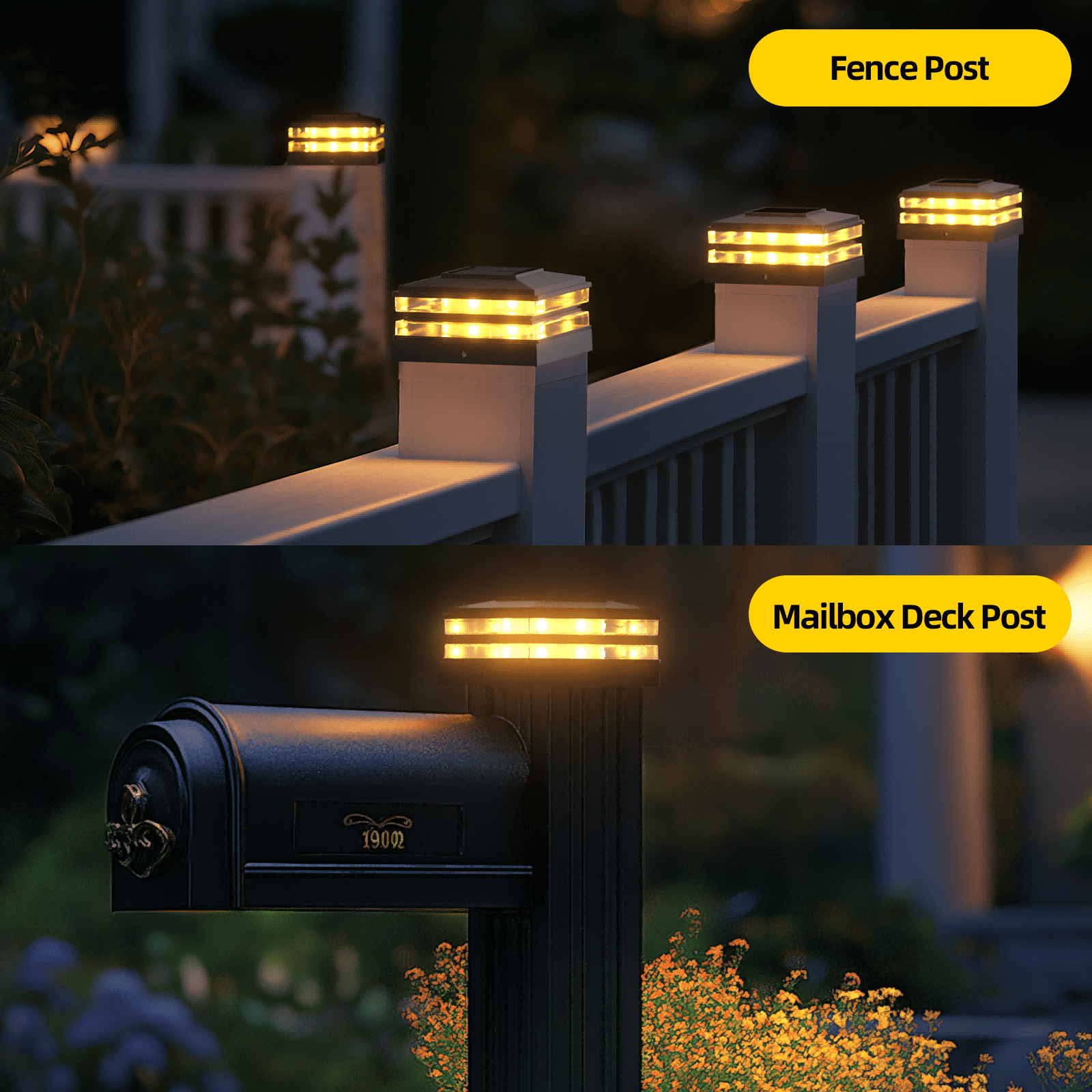 [10 Pack] 4x4 Solar Post Cap Lights Outdoor Waterproof Fence Deck Post Lights with High-Brightness LEDs, Dual Light Modes Warm & Cool White. (Black,10)