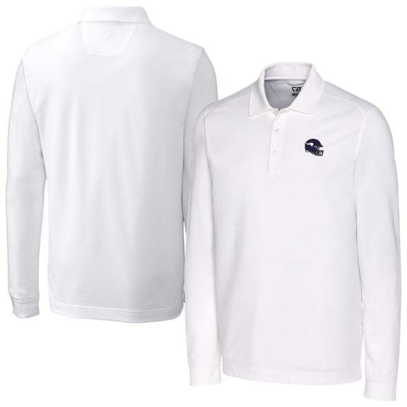 Men's Cutter & Buck White Minnesota Vikings Big & Tall Advantage Eco Pique DryTec Tri-Blend Long Sleeve Polo
