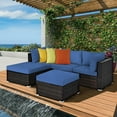 thumbnail image 2 of Costway 5PCS Patio Rattan Furniture Set Sectional Conversation Set Ottoman Table Navy, 2 of 10