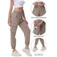thumbnail image 4 of Women's Lightweight Hiking Cargo Pants Outdoor Quick Dry Casual Travel Sweatpants Joggers Elastic Waist Button Pockets Deep khaki M, 4 of 6