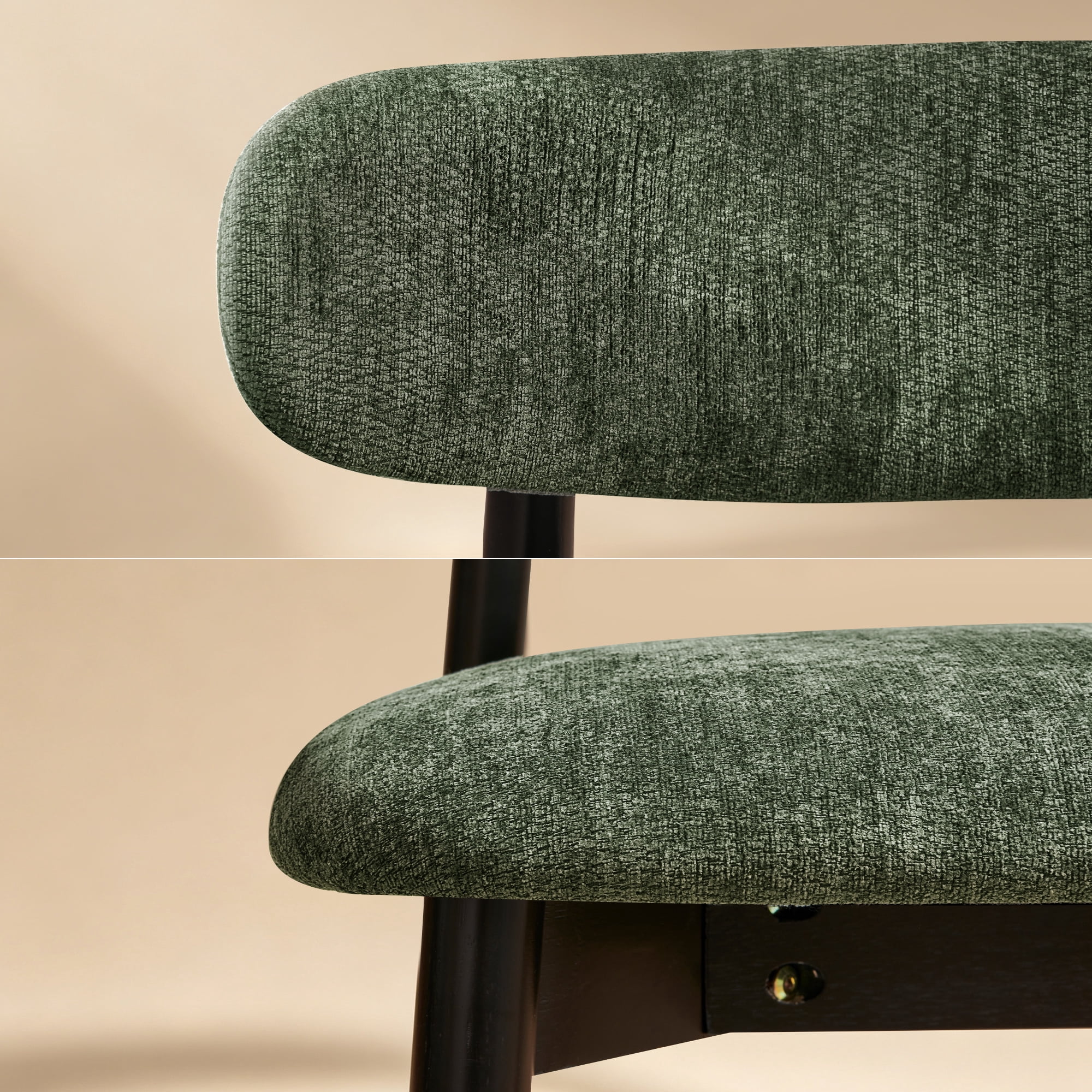 DyFun Upholstered Chenille Dining Chairs Set of 2, Solid Wooden Dining Chairs with Curved Back, Green