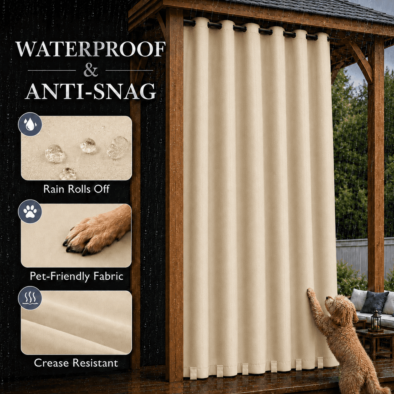 Lapalife Outdoor Curtains for Patio Waterproof 71 x 84 in Windproof Grommet & Back Tab Thermal Insulated Keep Privacy for Yard Porch, 1 Panel