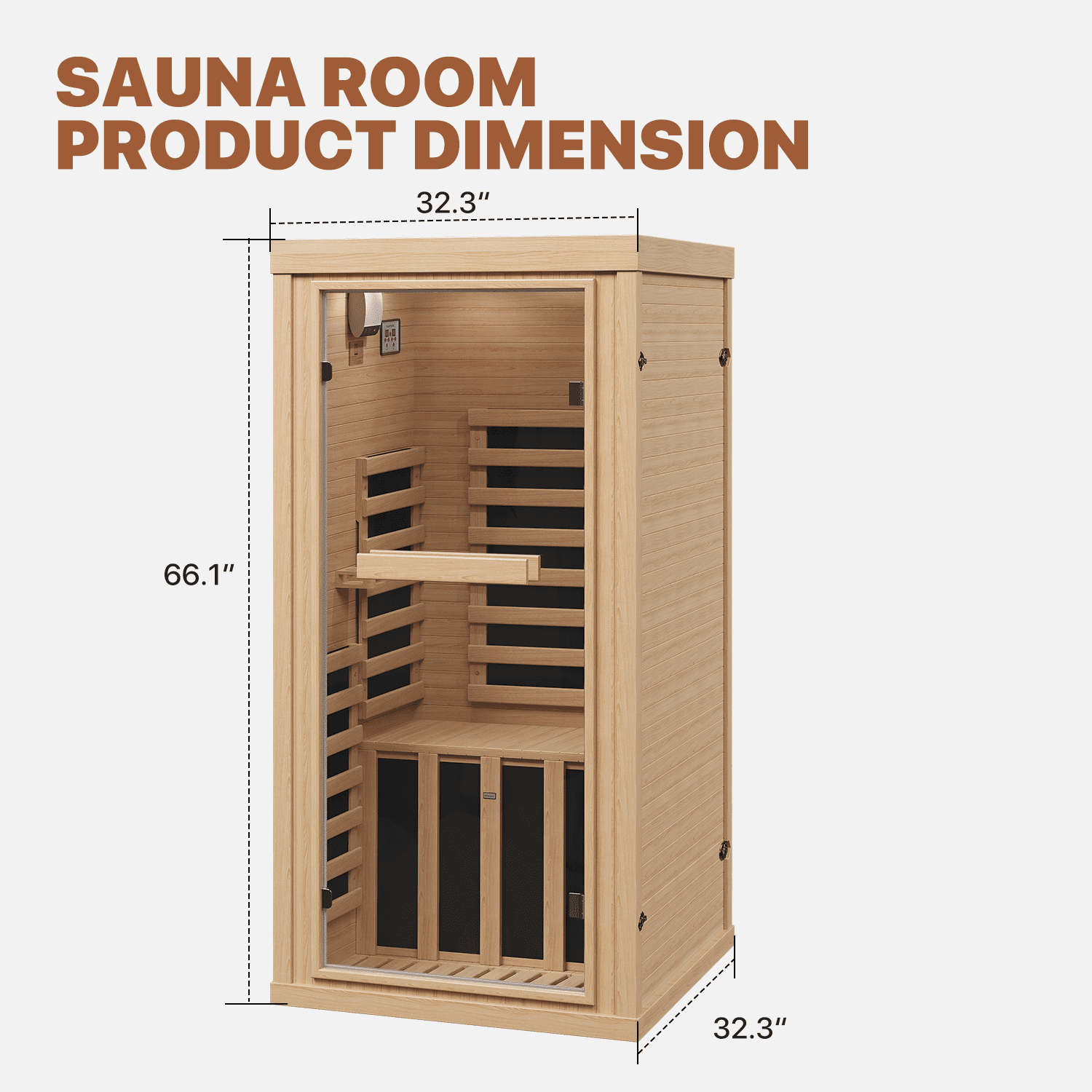 BaPiPro 1-2 Person Home Far Infrared Sauna Room, 1260W High-Efficiency Heating Hemlock Wood Indoor Sauna Spa with Control Panel, LED Lighting, Bluetooth Music Function for Home, Gym, 3'x5.5'