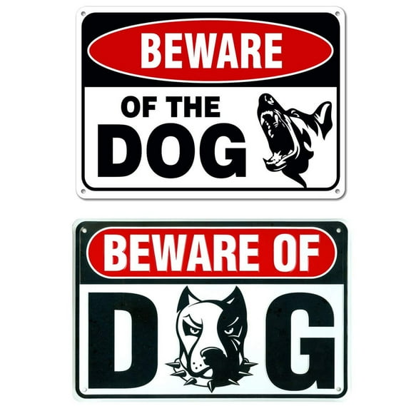 Pompotops Retro Metal Sign Vintage Bar Decor Yard Signs - 2 PCS (Beware of Dog Signs)