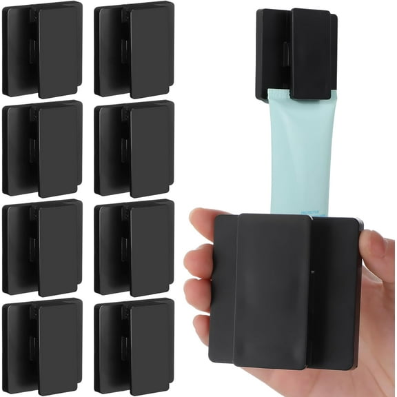 Lsupdaol 8 Pcs Large Self Adhesive Clips Wall Tapestry Clips No Drilling Towel Holder Adjustable Spring 15 mm Flag Hanger for Bathroom Kitchen Home Office Hotel(Black)