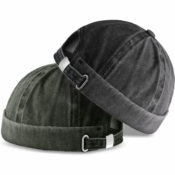 Superdaol Adjustable Brimless Visor-Less Cotton Blend Casual Docker Sailor Skullcap Hat, Black, Men's, 2 Pieces