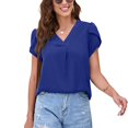 thumbnail image 1 of Blusas sueltas casuales,Blusas sueltas casuales para mujer, escote en V, blusas de gasa de manga corta con pétalos, máxima comodidad, 1 of 6