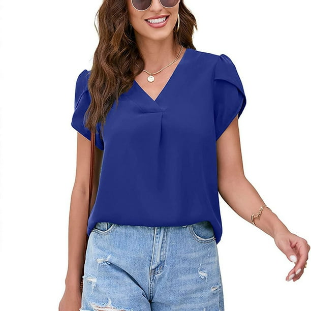 Top con escote en V Blusas sueltas casuales para mujer Blusas de gasa de verano Blusas sueltas casuales Altamente recomendadas Bodega Aurrera en linea