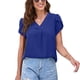 thumbnail image 2 of Blusas sueltas informales para mujer, blusas de verano de Color puro con escote en V dividido y manga corta con pétalos, 2 of 6