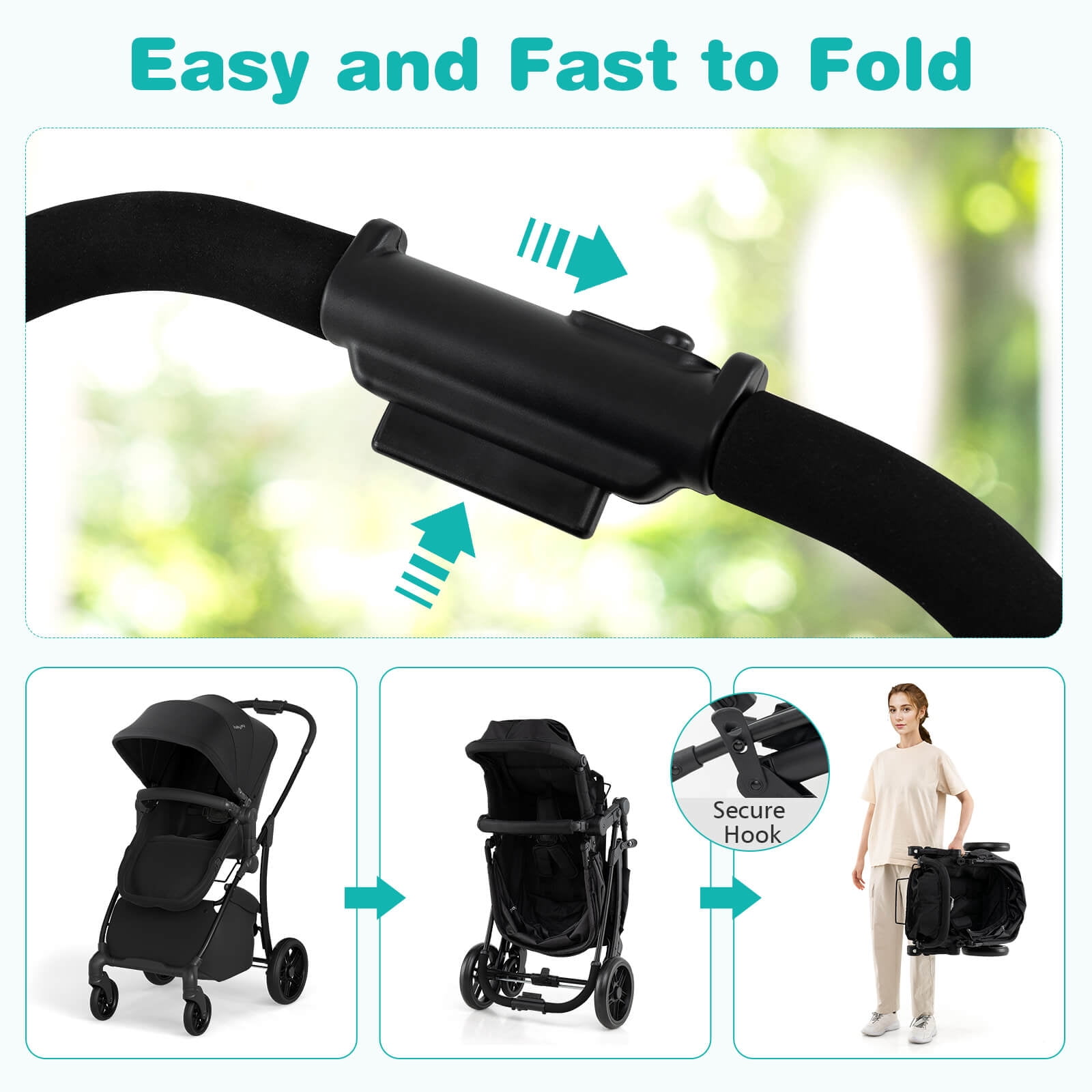 Babyjoy 2 in 1 Baby Stroller Folding High Landscape Pushchair with Bassinet Mode Black
