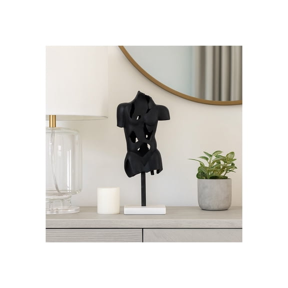 Modern Statue for Home and Office Decor - Abstract Metal Torso Sculpture with Cut-Out Design on Marble Base - Unique Ornament for Living Room, Bedroom, Bathroom, or Shelf Decor - 17", Black & White