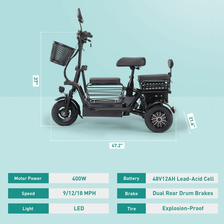 JAXPETY Folding Electric Tricycle 3 Wheel Motorized Bicycle with