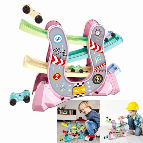 EIMELI Car Track Toy Compact Racing Car Track Set Assembly Track Car Toy Durable Children Car Track Toy for Gifts Indoor or Outdoor Kids Children(Pink 4-Layer Track)