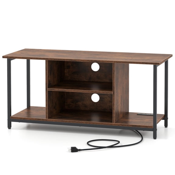 Furnibear TV Stand for 50 Inch TV with Power Outlets, Entertainment Center with Open Shelves, Rustic Brown