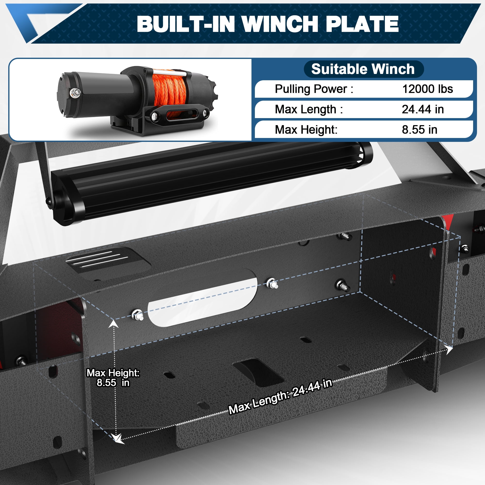 POFENZE Front Bumper for Dodge Ram 1500 2013-2018 and Ram 1500 2019-2024 Classic Truck Bumper for Ram 1500 with Winch Plate