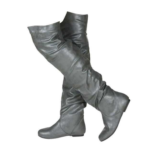 WEAIXIMIUNG Bottes Courtes pour Femmes 6 Élégantes Classiques Bout Rond Talon Bas au-Dessus du Genou Bottes Western Bout Rond au-Dessus du Genou Bottes Hautes