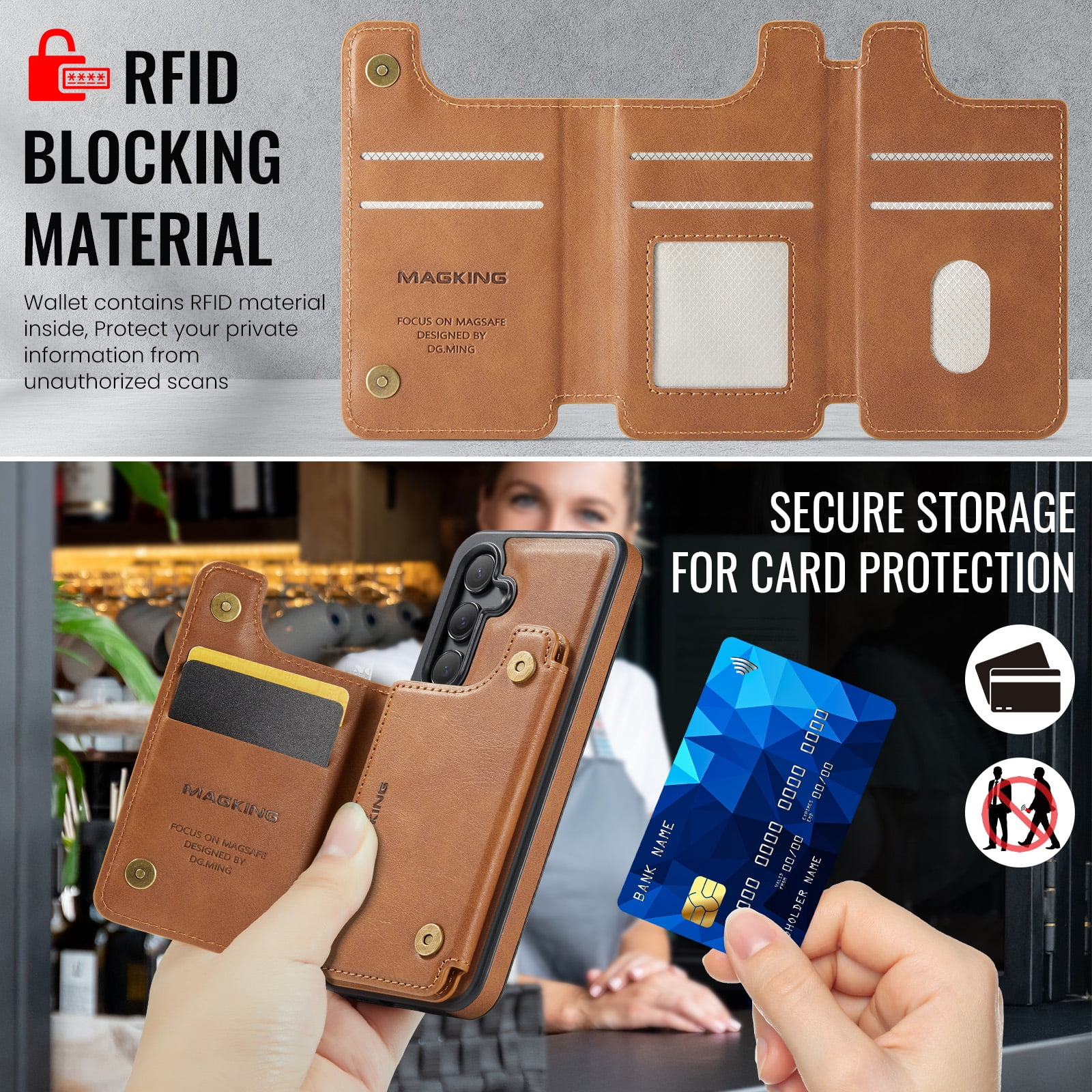 Designed for Samsung Galaxy S25 Wallet Phone Case,Magnetic Detachable Flip Card Holder,Back Flip Kickstand,Compatible with Mag-Safe,2-in-1 PU Leather Heavy Duty Shockproof Phone Case,Brown
