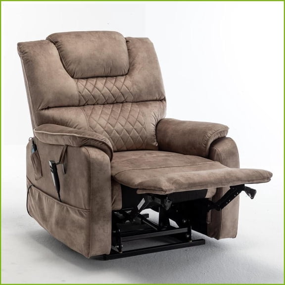 Recliners, OKIN Motor Lift Recliner with 180° Flat Recline, Extra-Wide 25” Seat | Velvet Beige Brown