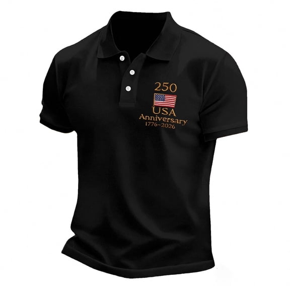 USA Polo Shirt For Boy, 250th Anniversary USA Shirt Boy, Boys Patriotic Shirts 250th Anniversary 250th Birthday Patriotic Flag Print Shirt(Black,9-10 Years)