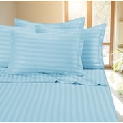Deluxe Hotel 400 TC 100% Cotton, Luxury Dobby Stripe Bed Sheets Set, Full, Light Blue, 4 Piece