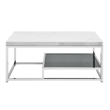 Aston Coffee Table with White Marble Top and Tempered Glass Shelf