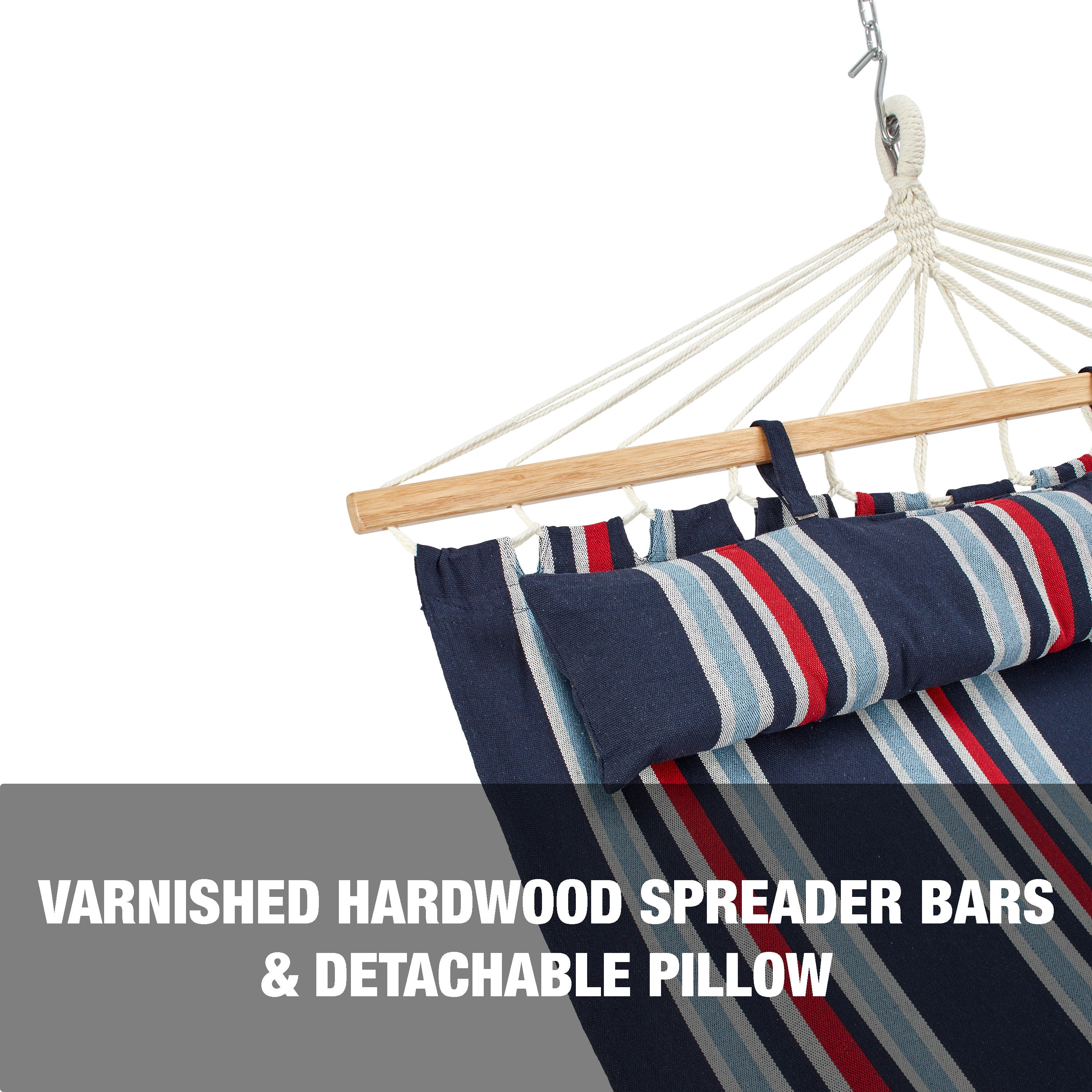 Bliss Hammocks 48-in. Wide Caribbean Hammock W/ Pillow & Hanging Hardware, 265 Lb. Capacity - Patriot Stripe
