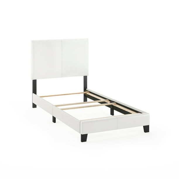 Furinno Pessac Upholstered Bed Frame, White Leather Twin Bed