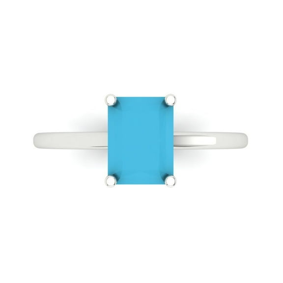 Solitaire Engagement Ring for Women - 2ct Simulated Turquoise in 14K White Gold Promise Ring