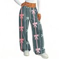 thumbnail image 6 of Hearthz Pajamas for Women Pants Drawstring Wide Leg Valentine's Day Bowknot Women Lounge Pants Baggy Soft Comfy Lightweight Womens Sleep Pants, 6 of 7