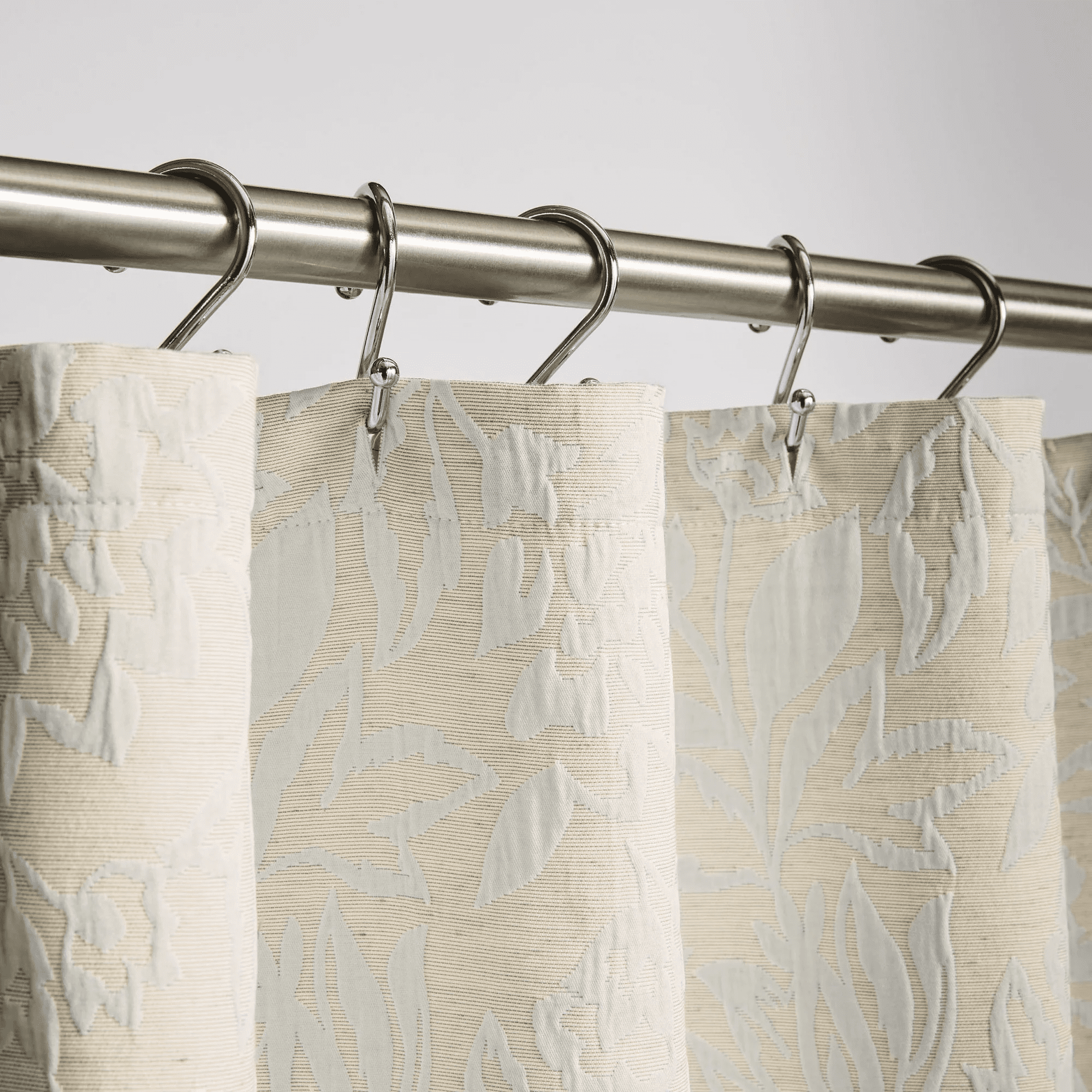 Beige Floral Matelasse Shower Curtain + Clear Heavy Weight Liner