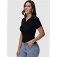 thumbnail image 2 of Women's Short Sleeve V Neck T Shirts Summer Knit Slim Fitted Basic Solid Color Tee Tops, 2 of 6
