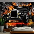 thumbnail image 1 of Tapiz para colgar en la pared, coche vintage, estilo retro, Hot Rod, 150 x 130 cm, 1 of 1