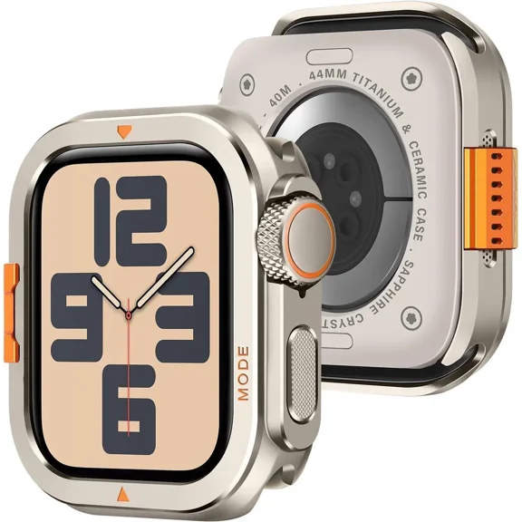 Metal Case Compatible with Apple Watch Series 6/SE/5/4 44mm with Back Cover, Rugged Protective Bumper Cover for iWatch 44mm Titanium